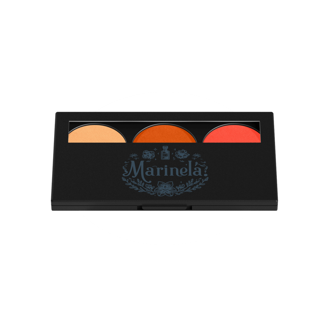 Vegan cruelty-free small eyeshadow palette in compact case with three shades.