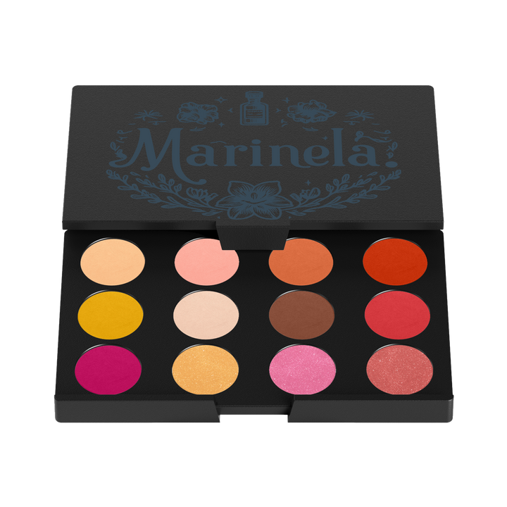 Eyeshadow Palette large with vibrant colors in compact mirrored case, talc-free, vegan, cruelty-free.